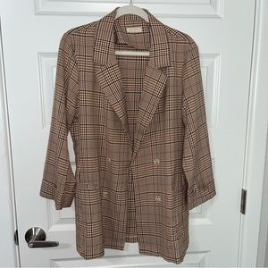 Miss Love Woman Lightweight Brown Plaid Blazer L NWOT